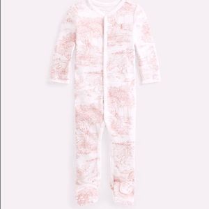Ralph Lauren Toile-Print Interlock Footed Coverall Sleep Onesie